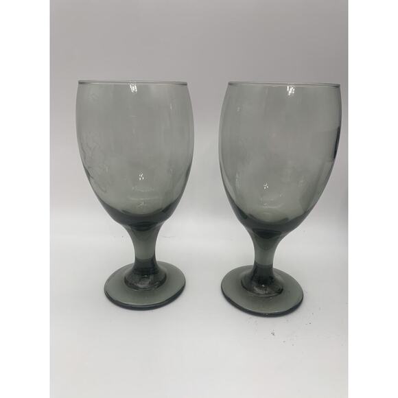 Vintage Libbey CLASSIC SMOKE GRAY 7" Water Goblets Wine Glasses 16oz Set of 2 - Picture 2 of 3